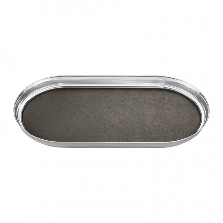Georg Jensen MANHATTAN Oval bricka, rostfritt stål och läder, 35*18 cm - 3586081 i gruppen SERVERING / Serveringstillbehör / Brickor hos NordiskaDeko Djursholm (5705145253193)
