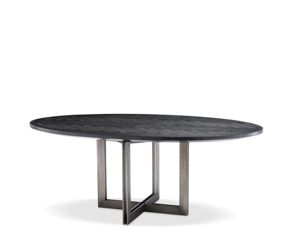 Matbord Melchior, ovalt, ekfanér i kolgrått, bronsfinish, Eichholtz- 113270