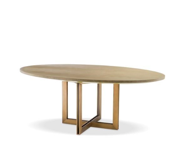 Matbord Melchior, ovalt, med ekfanér,borstad mässingsfinish, Eichholtz- 113271