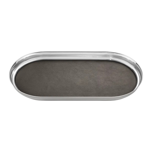 Georg Jensen MANHATTAN Oval bricka, rostfritt stål och läder, 35*18 cm - 3586081