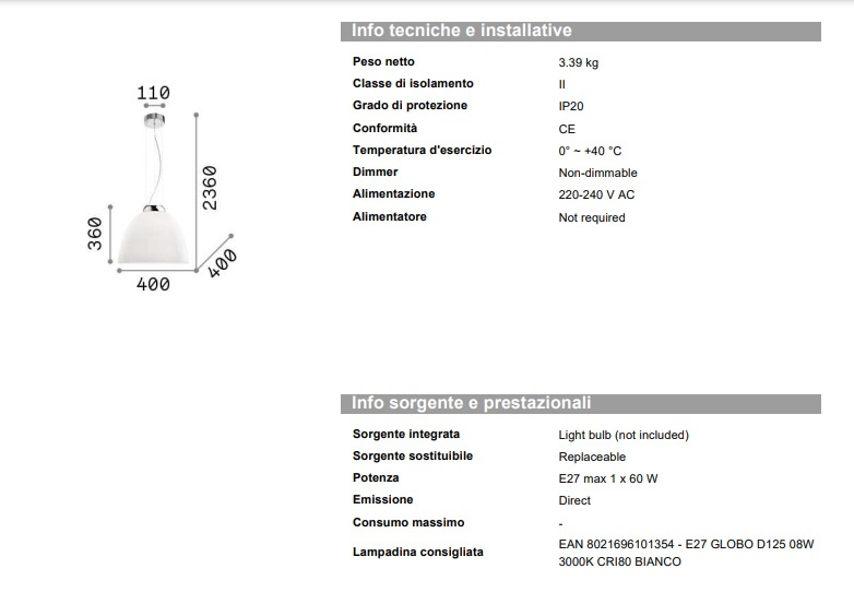 Hänglampa Tolomeo SP1, Ideal Lux-001814