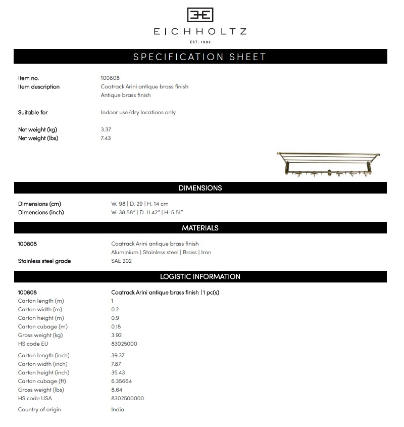 Coatrack Arini antik mässingsfinish, Eichholtz- 100808