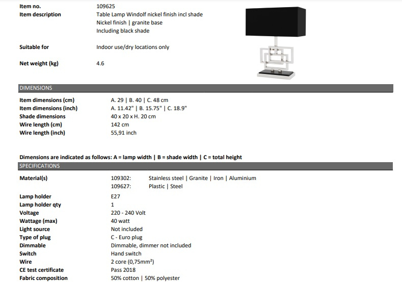Bordslampa Windolf nickel, Eichholtz-109625