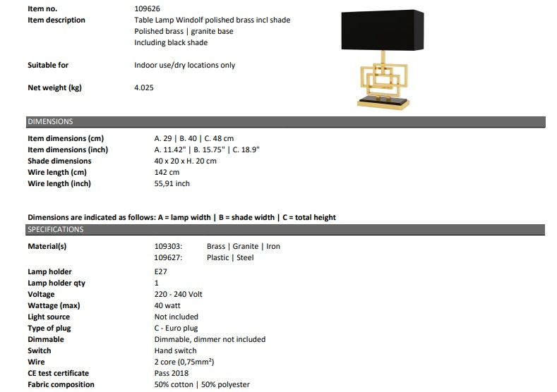Bordslampa Windolf guld, Eichholtz-109626