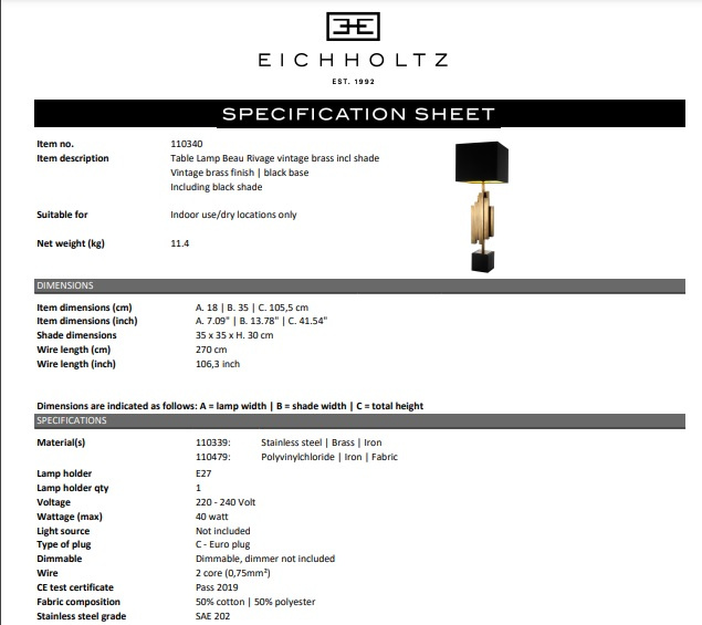 Bordslamp Beau Rivage, Eichholtz- 110340