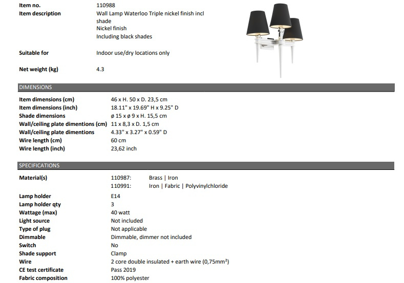 Vägglampan Waterloo Triple nickel, Eichholtz-110988