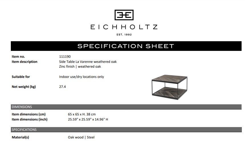 Sidobord La Varenne, ekträ, Eichholtz- 111190
