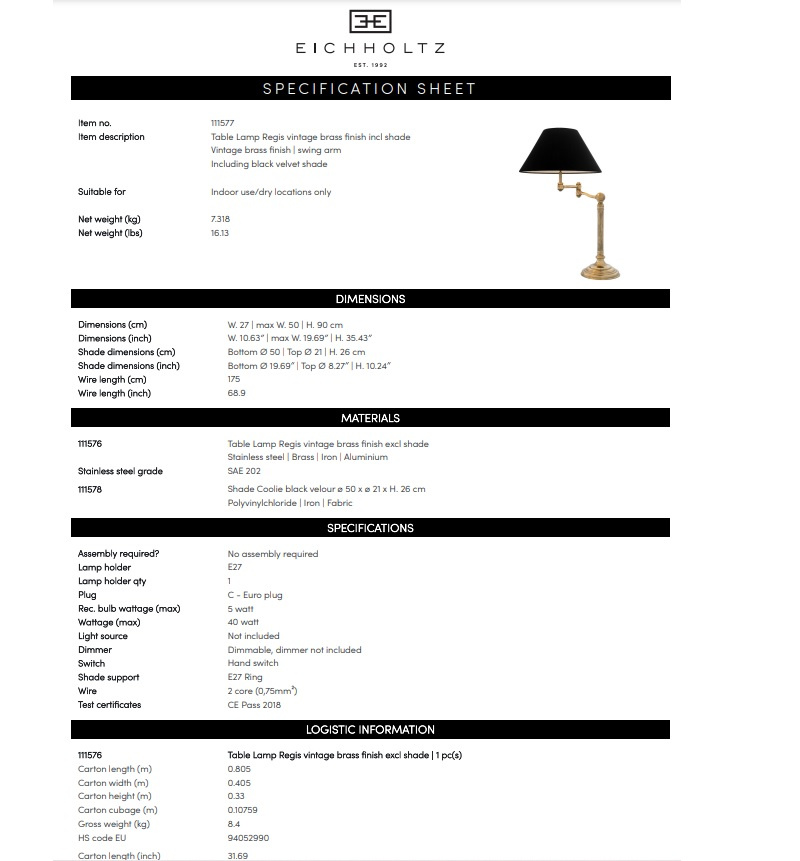 Bordslampa Regis, Eichholtz 