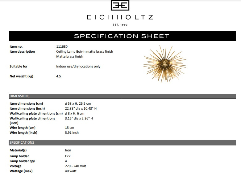 Taklampa Boivin, Eichholtz-111680