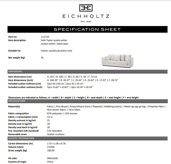 Soffa Taylor, Avalon vit, Eichholtz- 111734