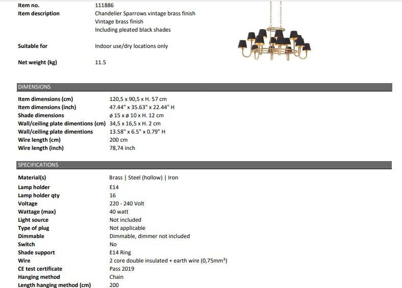 Sparrows ljuskrona, Eichholtz-111886