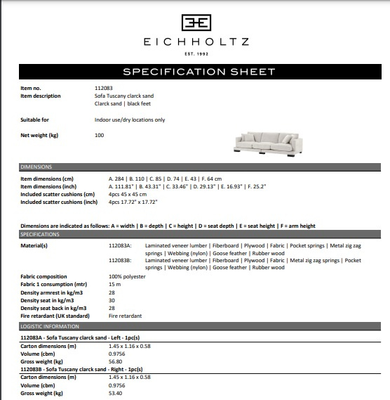 Soffa Tuscany, Clarck sand, Eichholtz- 112083