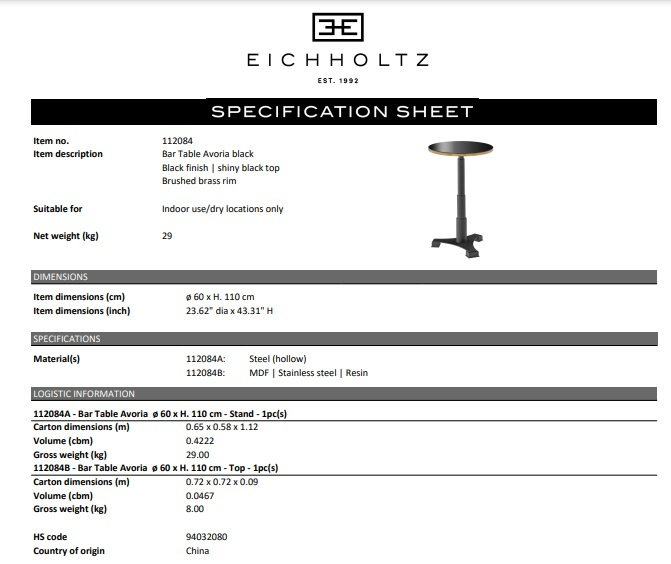 Barbord Avoria, svart, Eichholtz- 112084