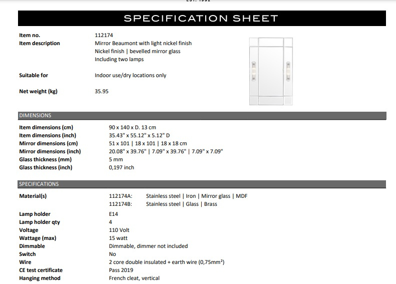 Beaumont-spegel med en ram i nickel-finish-112174