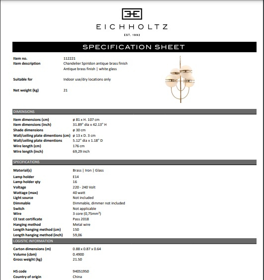 Ljuskrona Spiridon, antik mässingsfinish, Eichholtz- 112221