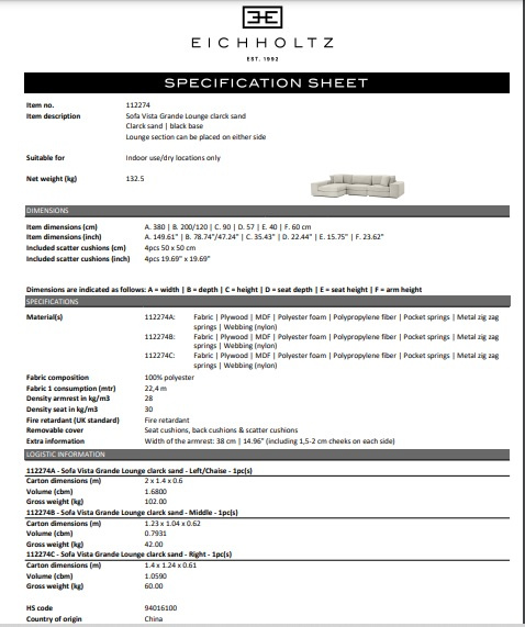 Lounge modulsoffa Vista Grande, Clarck sand, Eichholtz- 112274