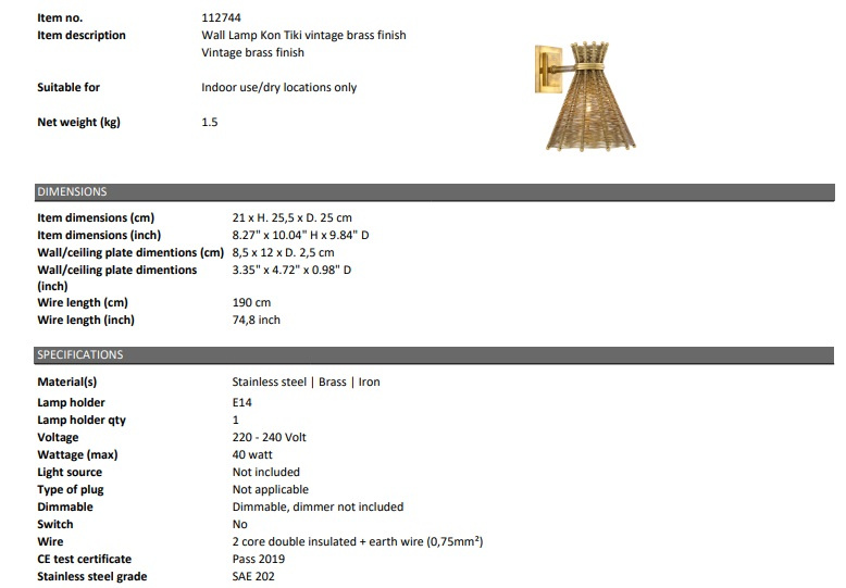 Kon Tiki Vägglampa, Eichholtz-112744