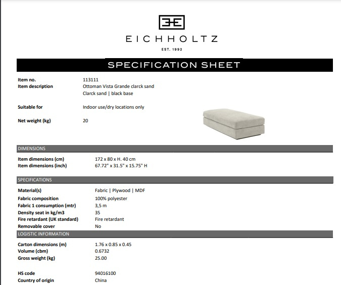 Ottoman Vista Grande, Clarck sand, Eichholtz- 113111