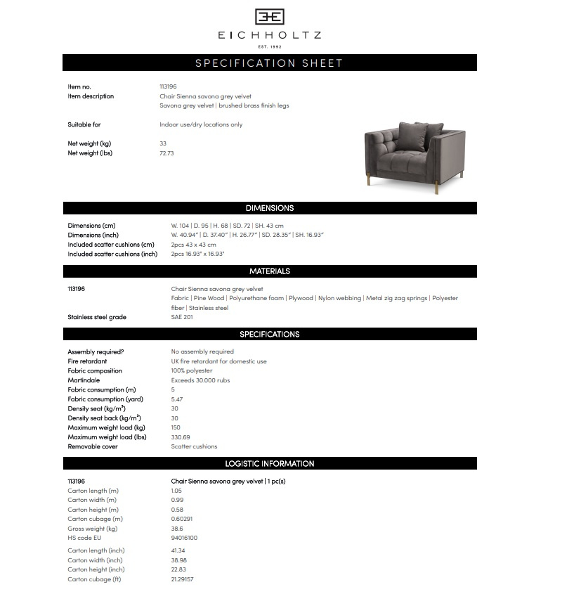 Eichholtz Sienna Fåtölj Savona grå, 113196