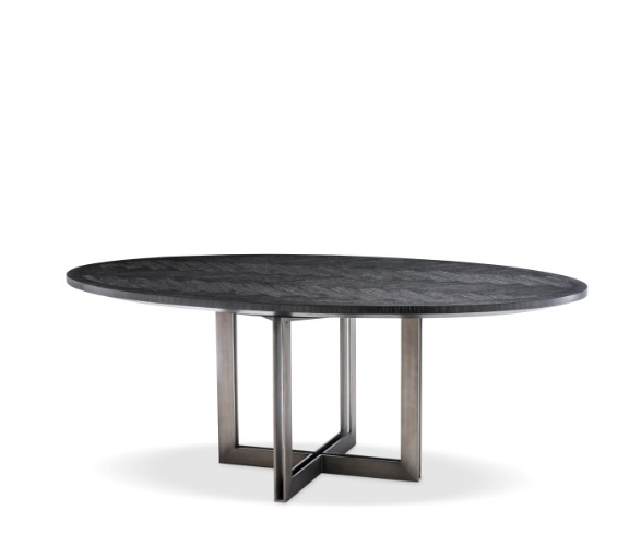Matbord Melchior, ovalt, ekfanér i kolgrått, bronsfinish, Eichholtz- 113270