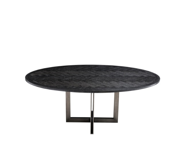 Matbord Melchior, ovalt, ekfanér i kolgrått, bronsfinish, Eichholtz- 113270