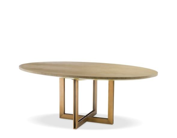 Matbord Melchior, ovalt, med ekfanér,borstad mässingsfinish, Eichholtz- 113271