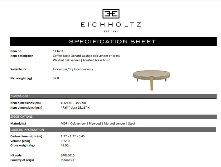 Soffbord Oxnard, ekfanér, Eichholtz- 113403