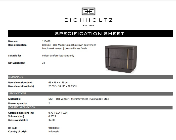 Nattduksbordet Modesto i mocha ekfanér, Eichholtz- 113408