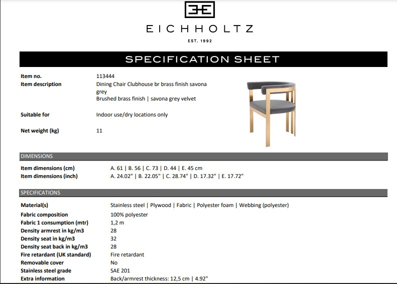 Matstol Clubhouse, savona grå sammet, Eichholtz-113444