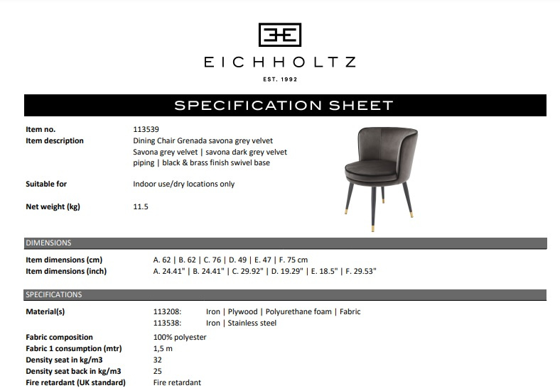 Matstol Grenada, Eichholtz