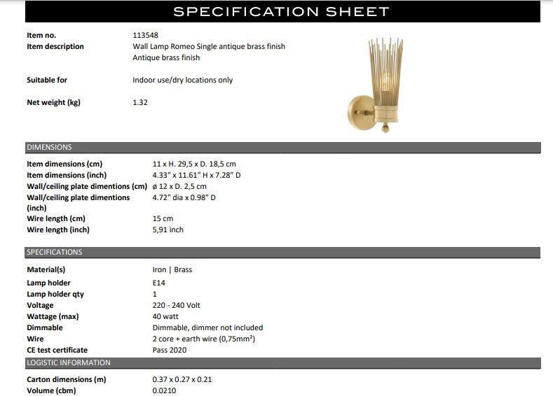Vägglampa Romeo Single -113548
