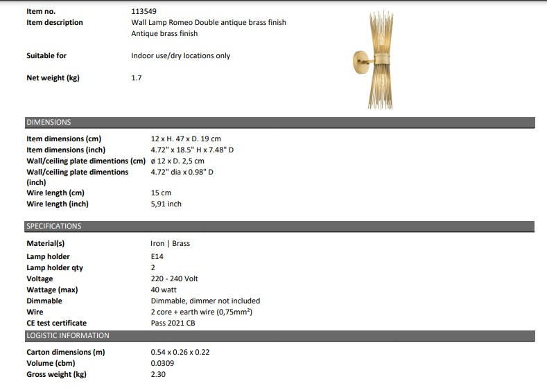 Vägglampa Romeo Double-113549