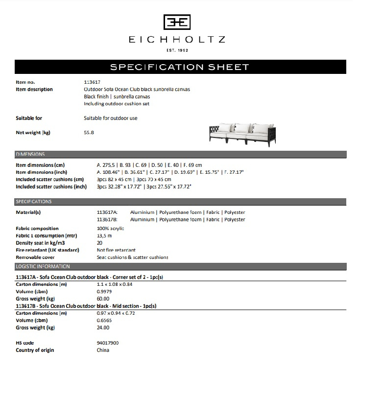 Utomhussoffa Ocean Club,svart, Eichholtz-113617