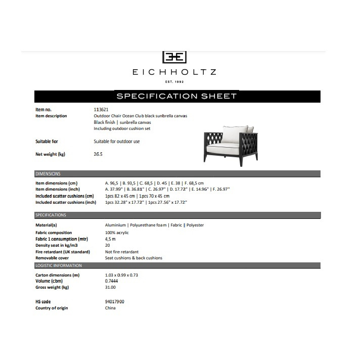 Utomhusstol Ocean Club, svart, Eichholtz-113621