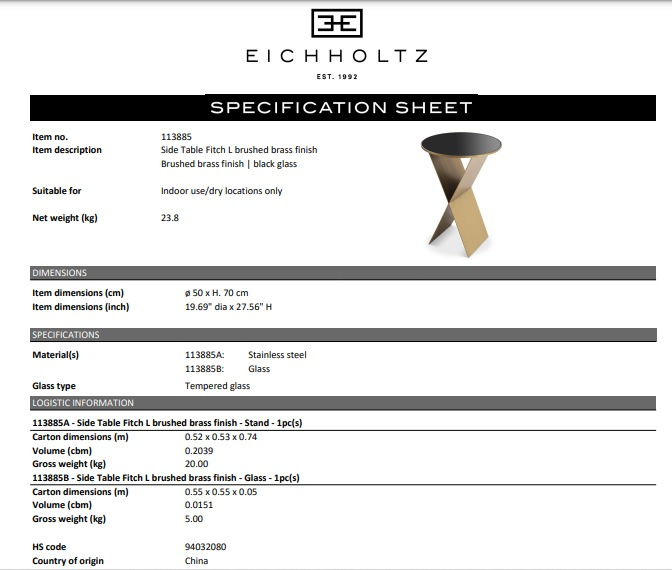 Sidobord Fitch L, mässingsfinish, Eichholtz- 113885