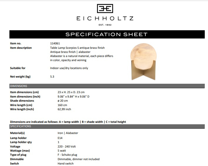 Bordslampa Scorpios S, Eichholtz- 114061