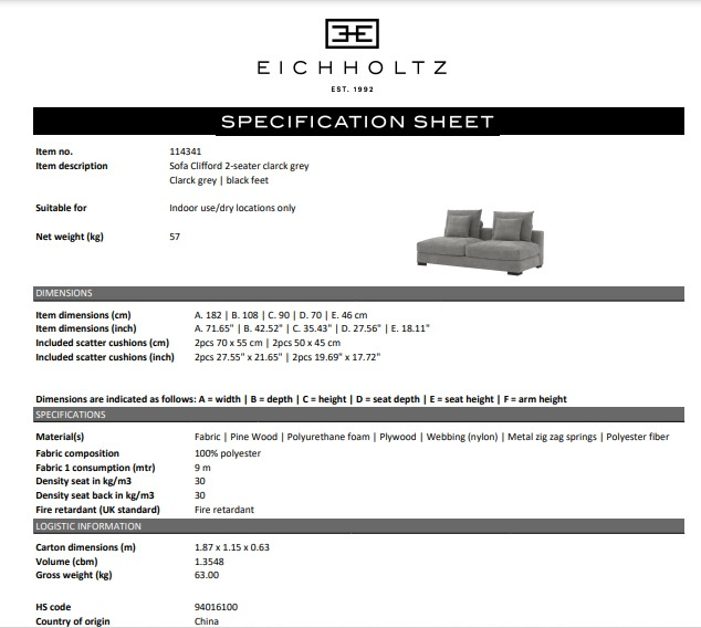 Modulsoffa Clifford, Clarck grå, Eichholtz- 114341