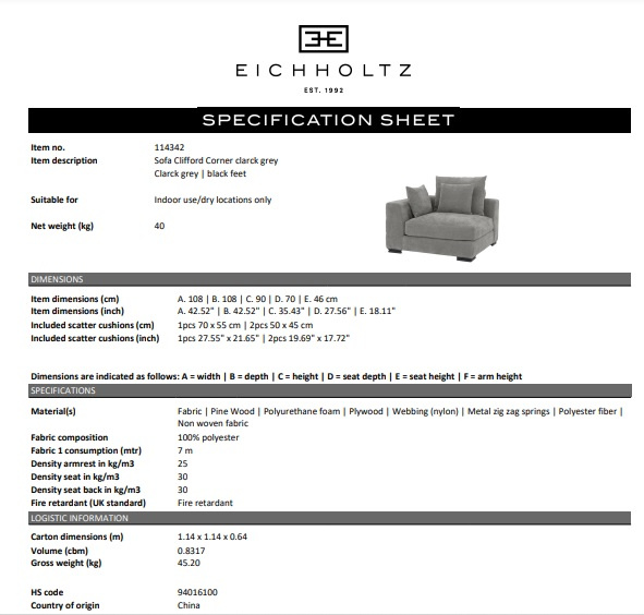 Hörnsoffa Clifford, Clarck grå, Eichholtz- 114342