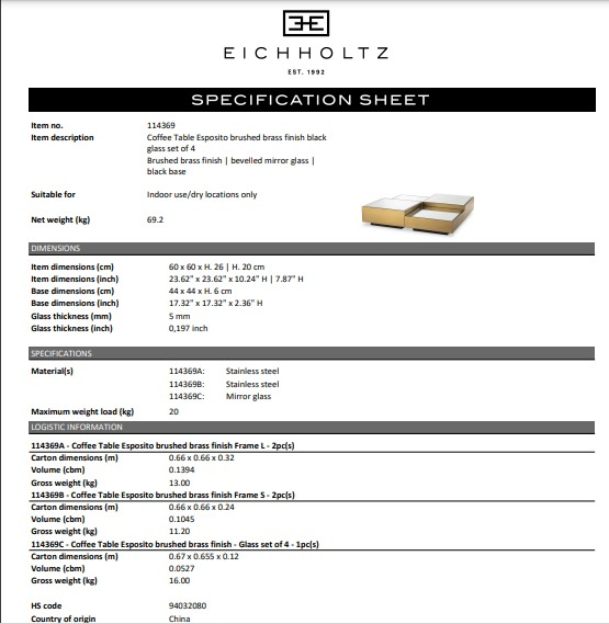 Soffbord Esposito, set med 4 stycken, med borstad mässingsfinish, Eichholtz- 114369