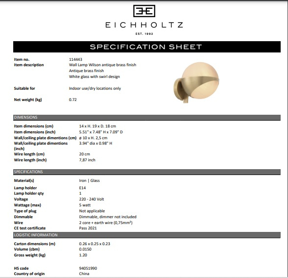 Vägglampa Wilson, antik mässingsfinish, Eichholtz- 114443