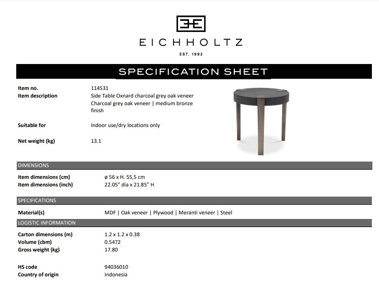 Sidobord Oxnard, kolgrå, Eichholtz- 114531