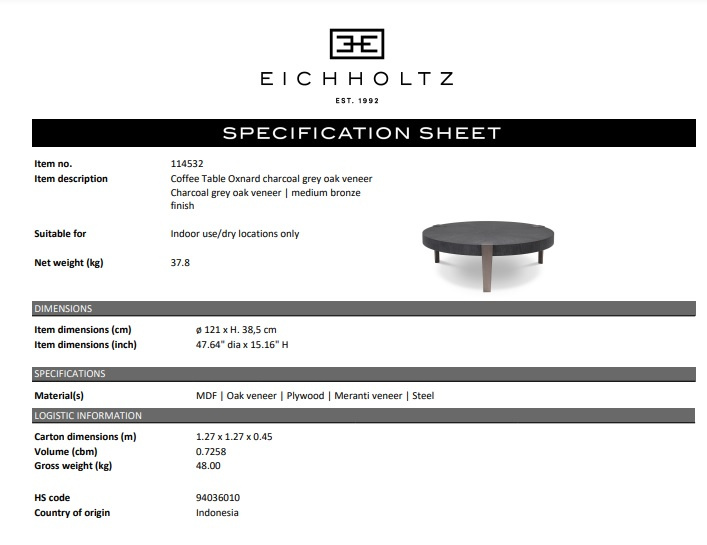 Soffbord Oxnard, kolgrå, Eichholtz- 114532