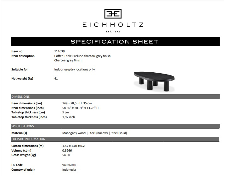 Soffbord Prelude, i kolgrått, Eichholtz- 114639