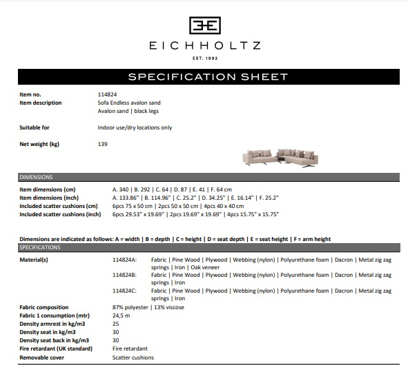 Soffa Endless, Avalon sand, Eichholtz- 114824