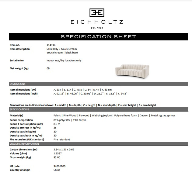 Soffa Kelly S, bouclé kräm, Eichholtz -114916
