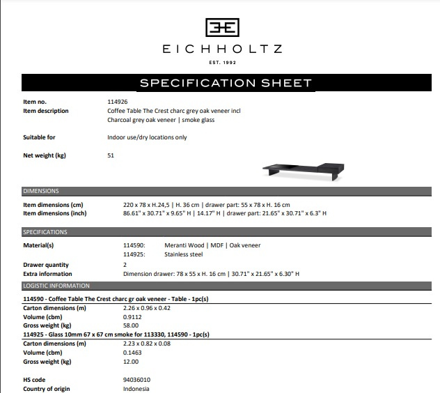 Soffbord The Crest, kolgrå, Eichholtz- 114926