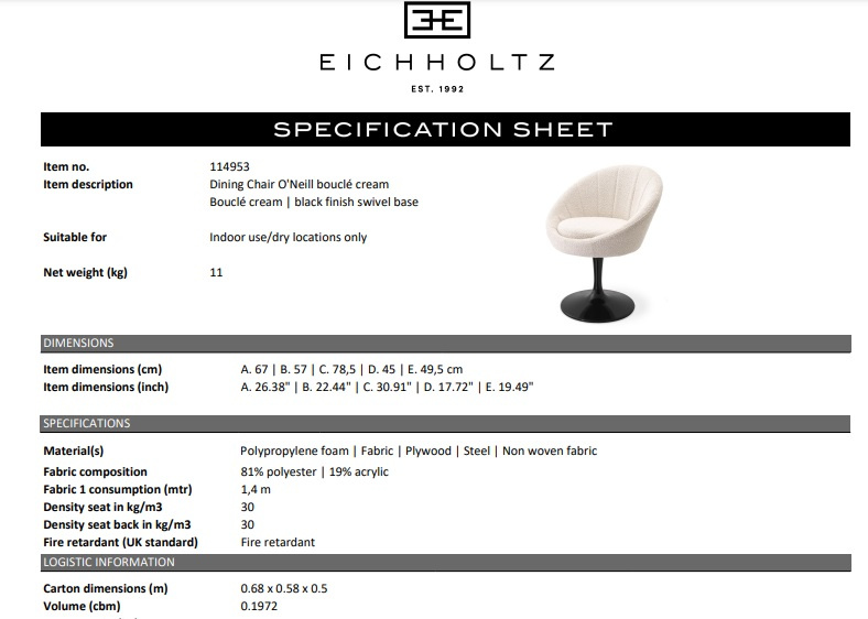 Matstol O'Neill bouclé cream-114953