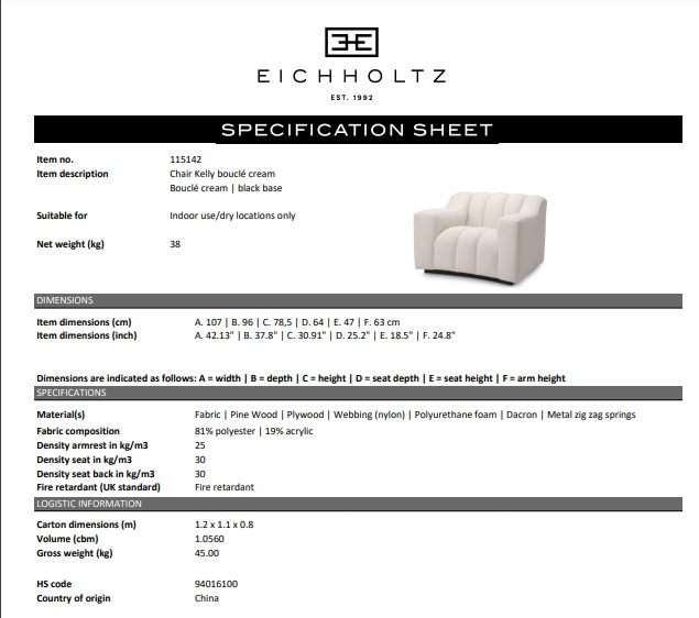 Fåtölj Kelly, bouclé kräm, Eichholtz -115142