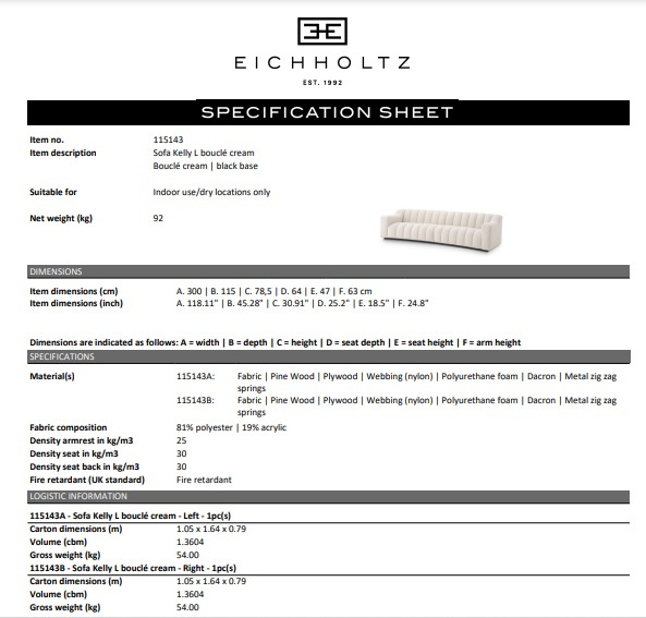 Soffa Kelly L, bouclé kräm, Eichholtz -115143