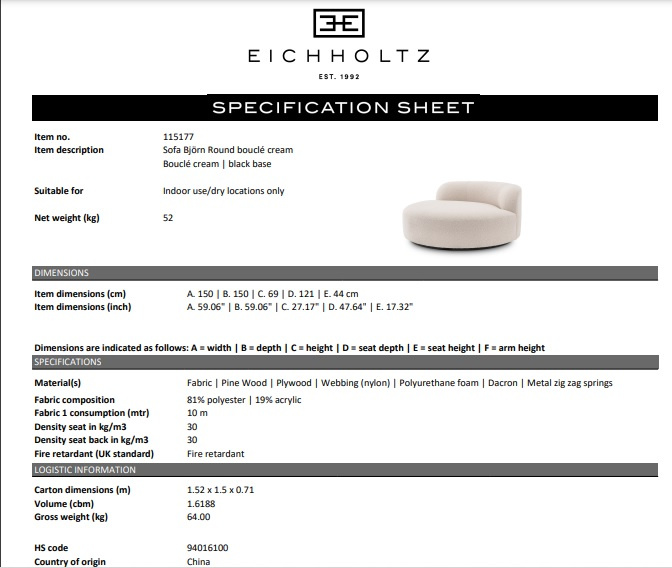 Björn rund soffa,  bouclé kräm, Eichholtz- 115177